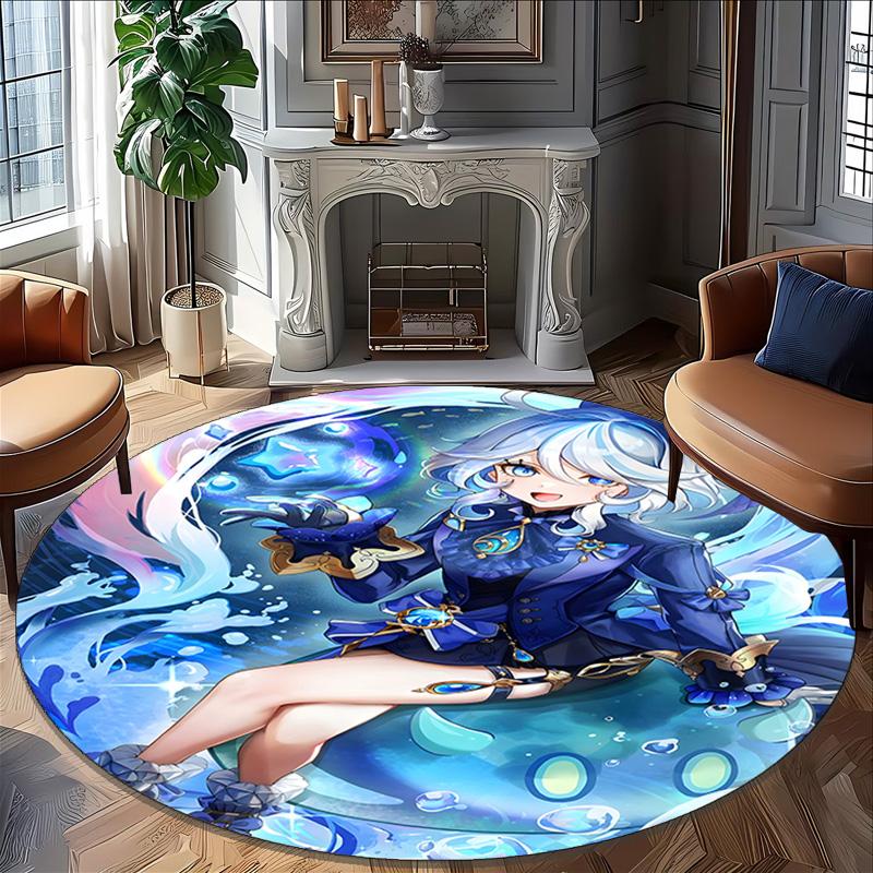 1pc Genshin Impact Furina1 Print Round Carpet Chair Round Carpet Suitable for Bedroom Living Room Home Decorative Carpet