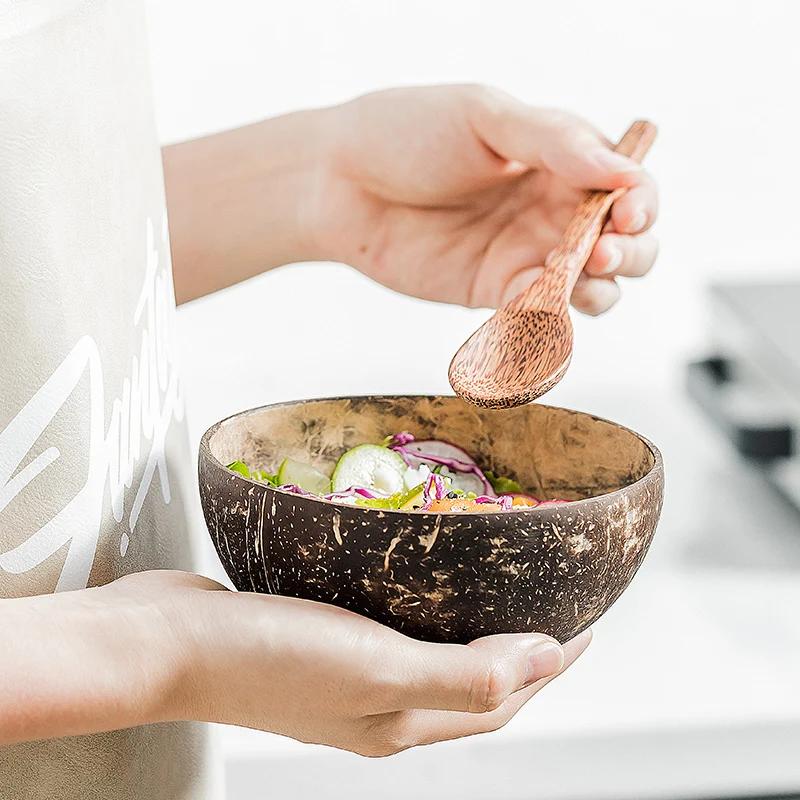 Set di Ciotole Naturali di Cocco Creativo Guscio di Cocco Insalatiera per Frutta Riso Noodles Ciotola di Legno Stoviglie Ristorante Cucina Vendita Calda