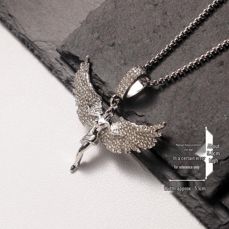 Trendy Cross-Border Rhinestone Pendant Necklace: Unisex Hip-Hop Style Stainless Steel Chain.