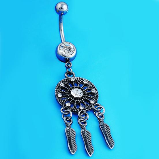 Kvinner Krystall Rhinestone Dream Catcher Body Piercing navle navle Ring Bar