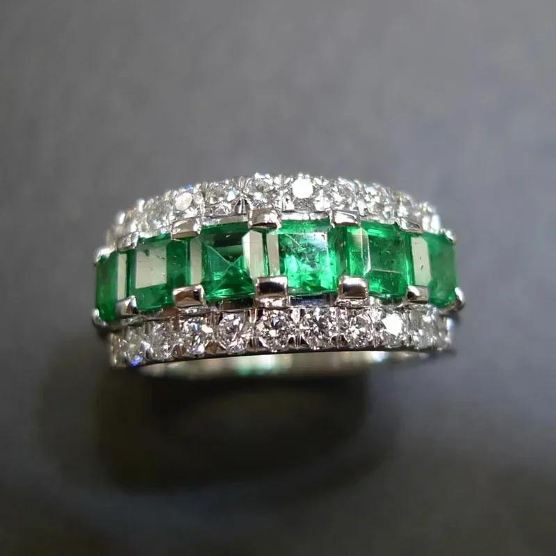 European And American Party New Women'S Ring Green Cube Zirconia Gorgeous Women'S Accessories Anniversary