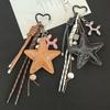 Keychain Pendant Matte-Glossy Finish Imitation Leather Five-Pointed Star Key Chain with Metal Heart Buckle