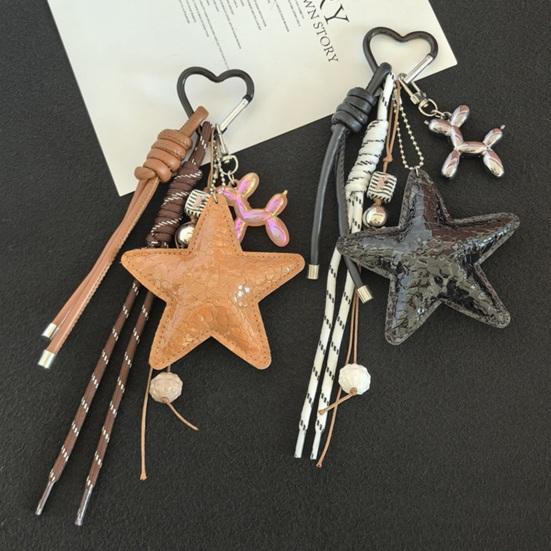 Keychain Pendant Matte-Glossy Finish Imitation Leather Five-Pointed Star Key Chain with Metal Heart Buckle