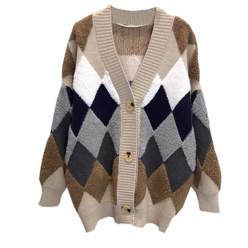 Autumn Plus Size Sweater Jacket Women's Cardigan Mid-length Diamond Loose Lazy Wind Thick Knitted Sweater