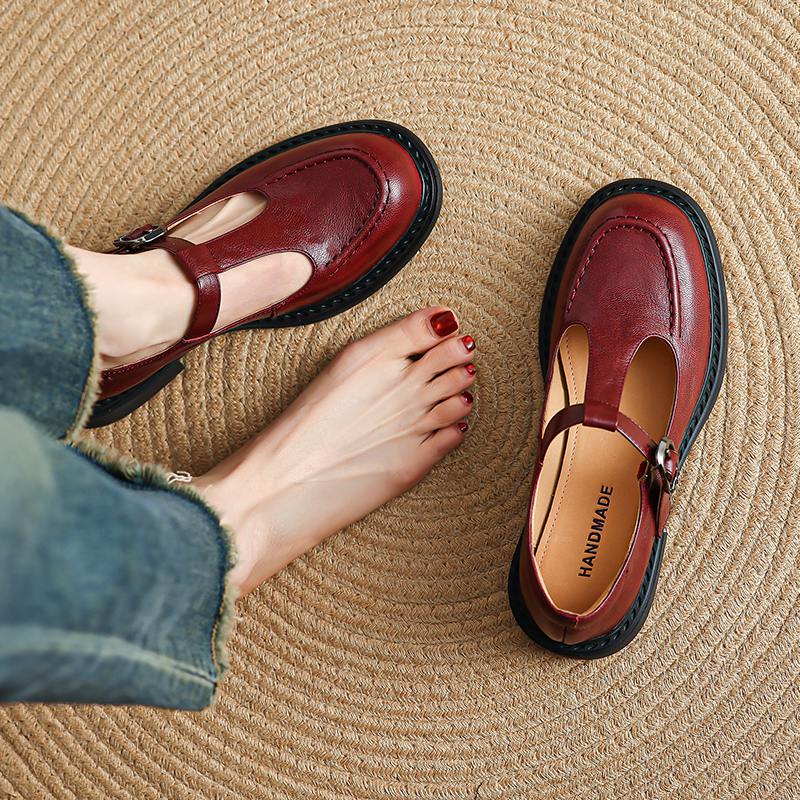 Krazing Pot Sheepskin Round Toe Size 42 Thick Med Heels Slip on Platform Gladiator Metal Buckle Autumn Pumps