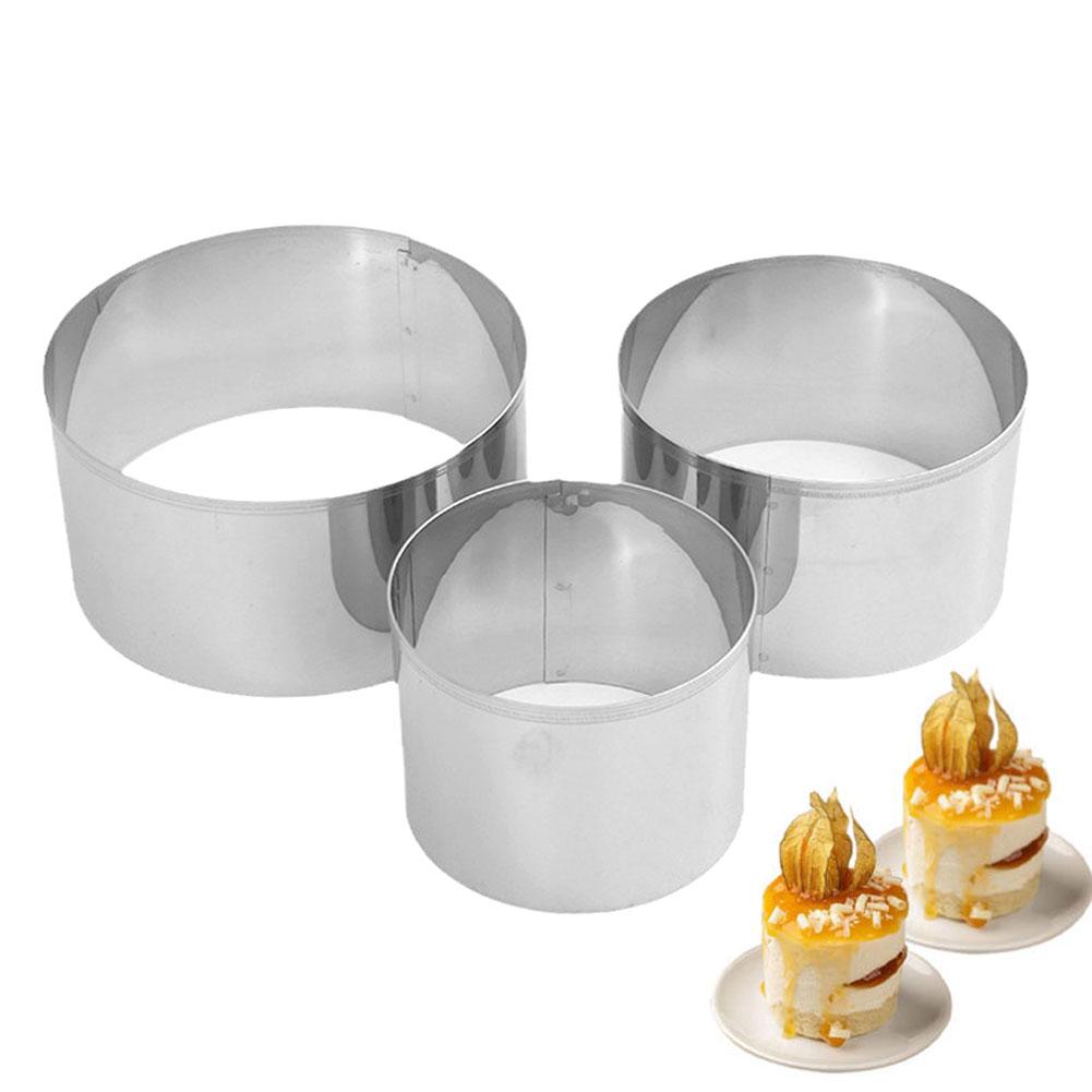 

3-piece stainless steel round cake mold set Rustproof Adjustable With Scale Heightened Cake Rings For Baking