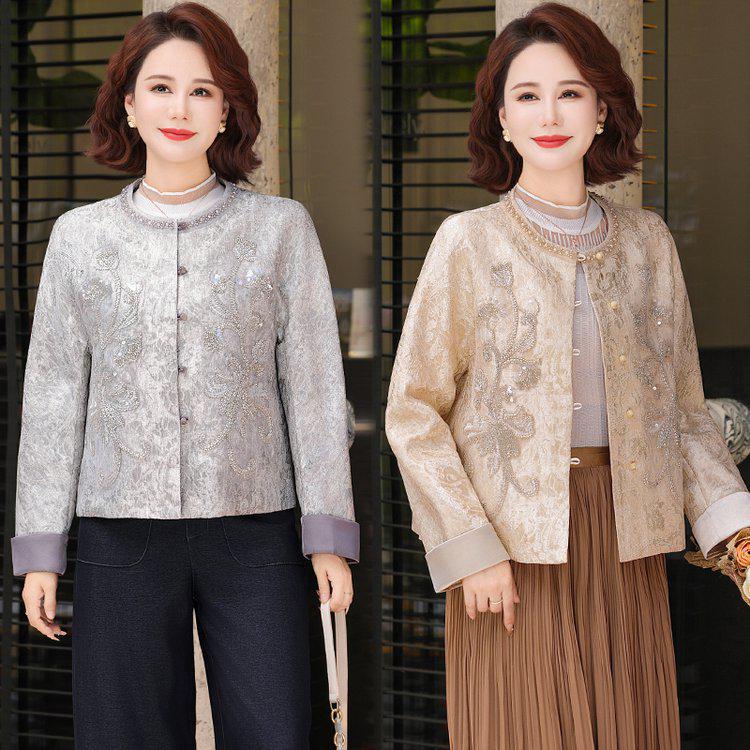 Elegant Spring Jacket: New Chinese Style Embroidered Top for Middle-Aged and Elderly Women 4XL