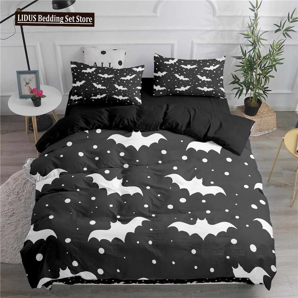 Halloween Duvet Cover Set Flying Vampire Bedding Set Bats Witchcraft Magic Polyester Comforter Cover King Size For Boys Girls