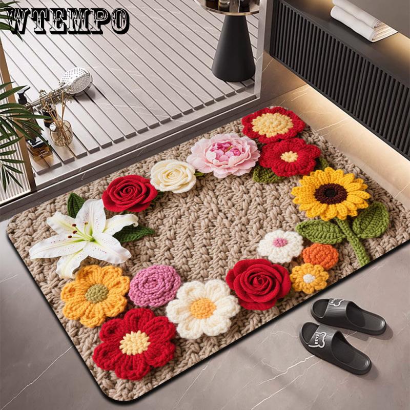 

3D Floral Carpet Floor Mat Bathroom Absorbent Anti Slip Quick Drying Foot Mat 40 * 60cm