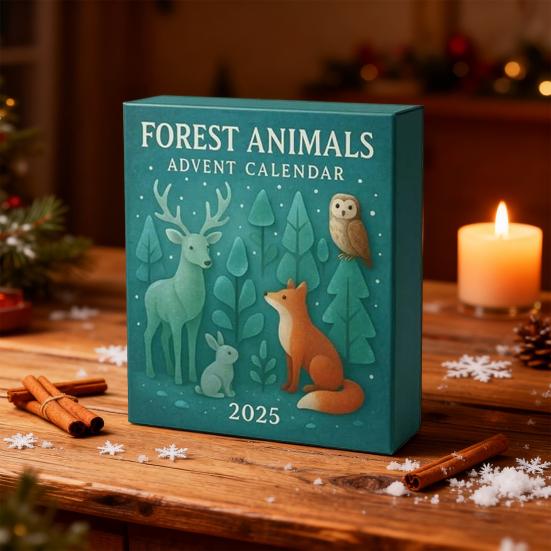 Havsglas Adventskalender 2025 2D Havsglas Skogsdjur Ornament Set 24 Dagar Jul Nedräkningskalender för Barn Samlare Natur Djurälskare