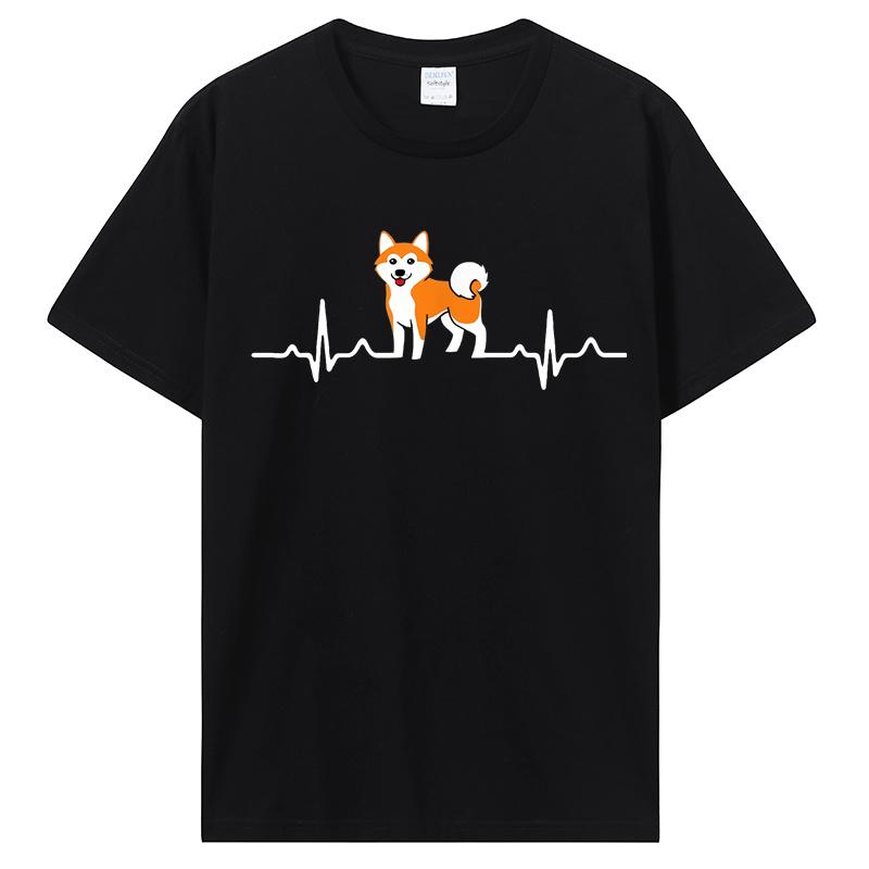 Shiba Inu Herzschlag Shirts Herren Paar Benutzerdruck Niedlicher Hund Kurzarm Vatertags T-Shirts
