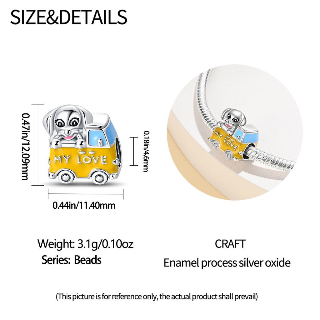 S925 Silver DIY Charm Bracelet With Dog And Travel Car Beads For Jewelry Making Handmade Craft Gift