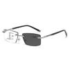 Rimless Pochromic Reading Glasses for Men Women Multifocal Far Sighted Eyewear Retro Anti-blue Light Presbyopia GLasses