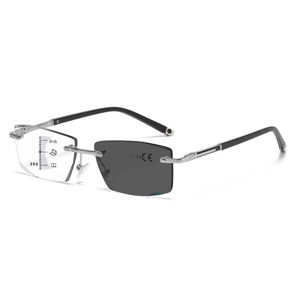 Rimless Pochromic Reading Glasses for Men Women Multifocal Far Sighted Eyewear Retro Anti-blue Light Presbyopia GLasses