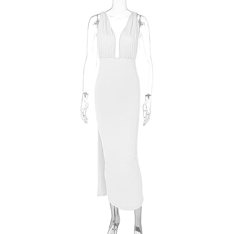 Sommermote Dame Sexy Deep V Åpen rygg Delt kjole Trend
