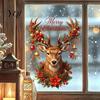 Winter Seasonal Window Art Christmas Reindeer Static Glass Sticker, Removable Clings with Merry Party Decorations Text, Reusable PVC Stickers