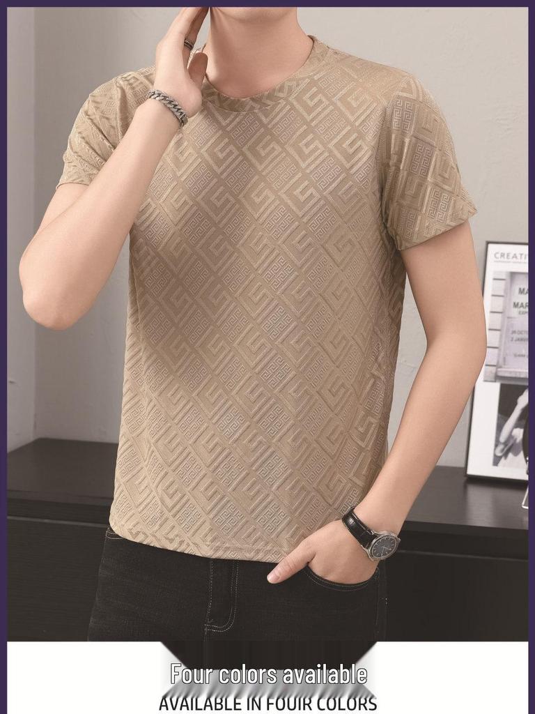 Men's Quick-Dry 3D Jacquard Ice Silk Short-Sleeve Crew Neck Casual T-Shirt
