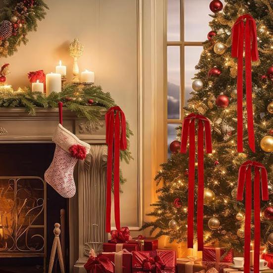6Pcs Velvet Christmas Bows Extra Large Festive Ribbon Decor for Wreaths Tree Toppers Gift Wrapping Reusable Holiday Decorations