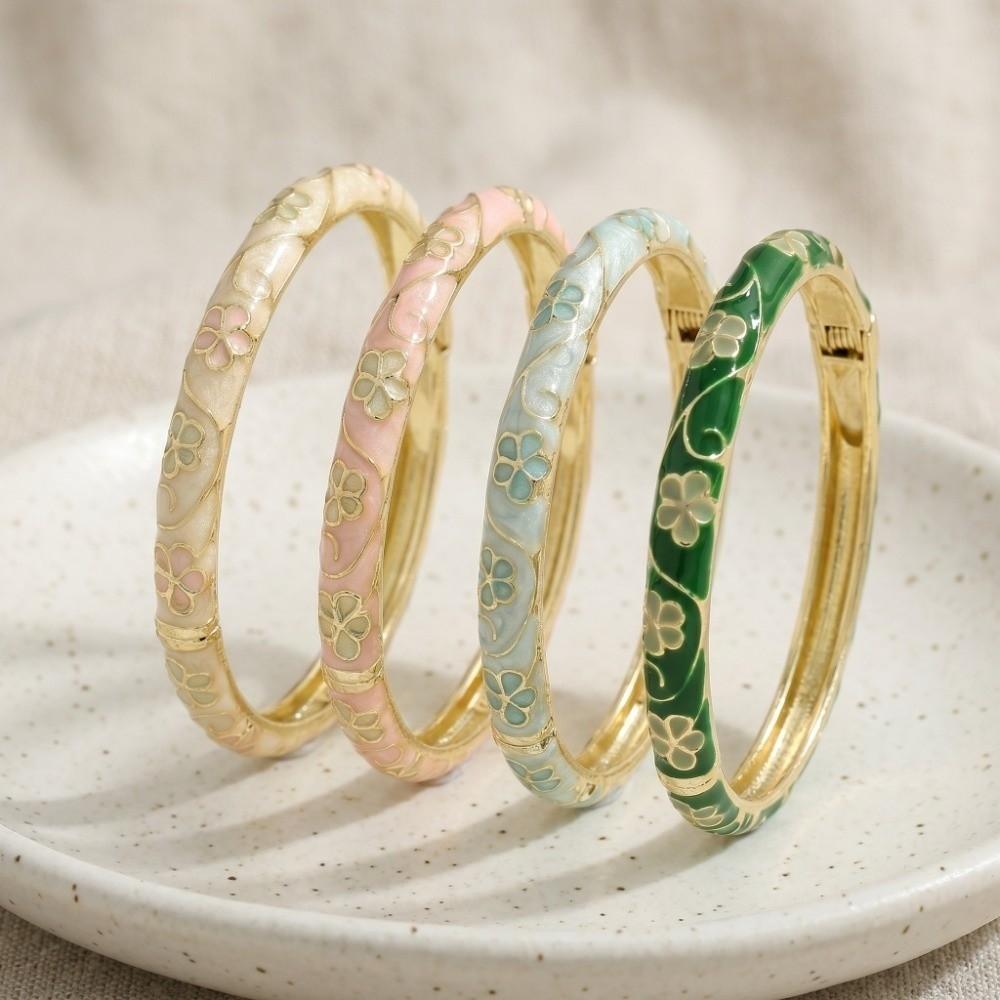 Colorful Vintage Cloisonne Bangle Enamel Floral Women's Hand Bracelet Flower Leaf Bangle  Girls