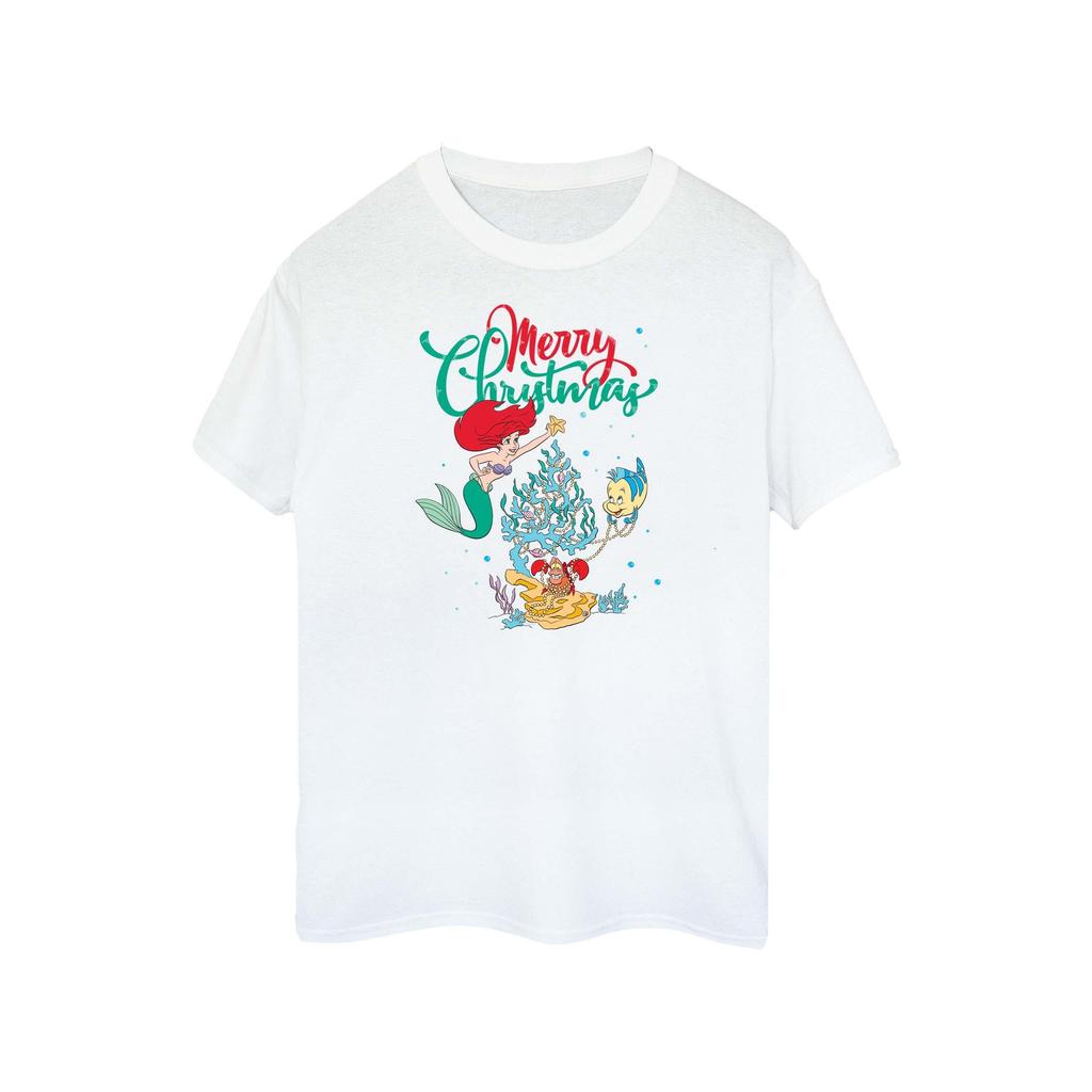 Disney Womens/Ladies Princess Ariel Merry Christmas Cotton Boyfriend T-Shirt