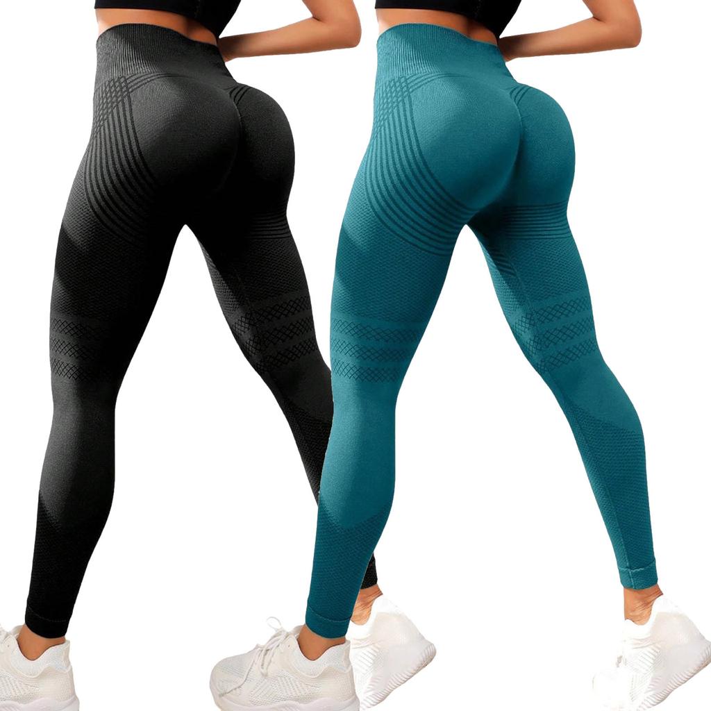 2PC Women's Casual Seamless Hip Lifting Fitness Pants With Tight Fit And High Waist, Seach Hip Yoga Pants