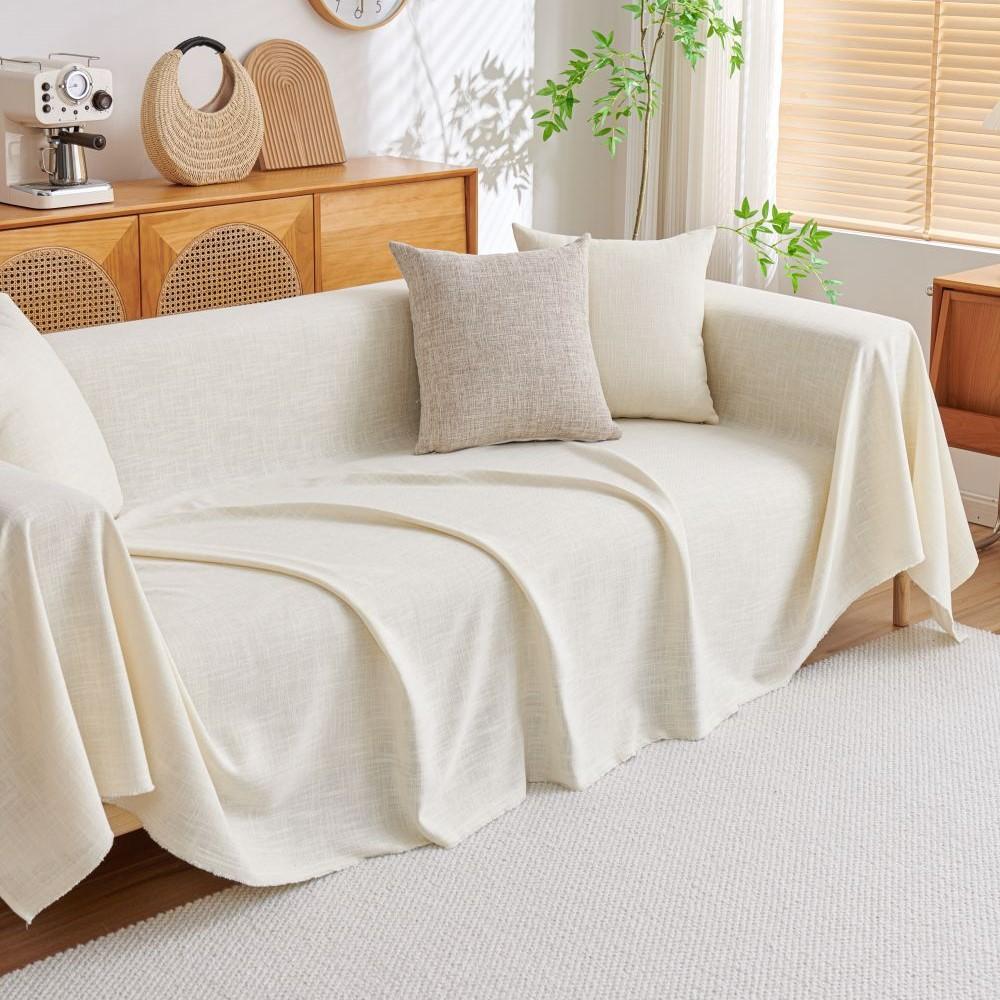 Slub Linen Sofa Cover Mat Throw Blankets Living Room Couple Position  Summer Solid Color Camping Picnic Blanket Cover