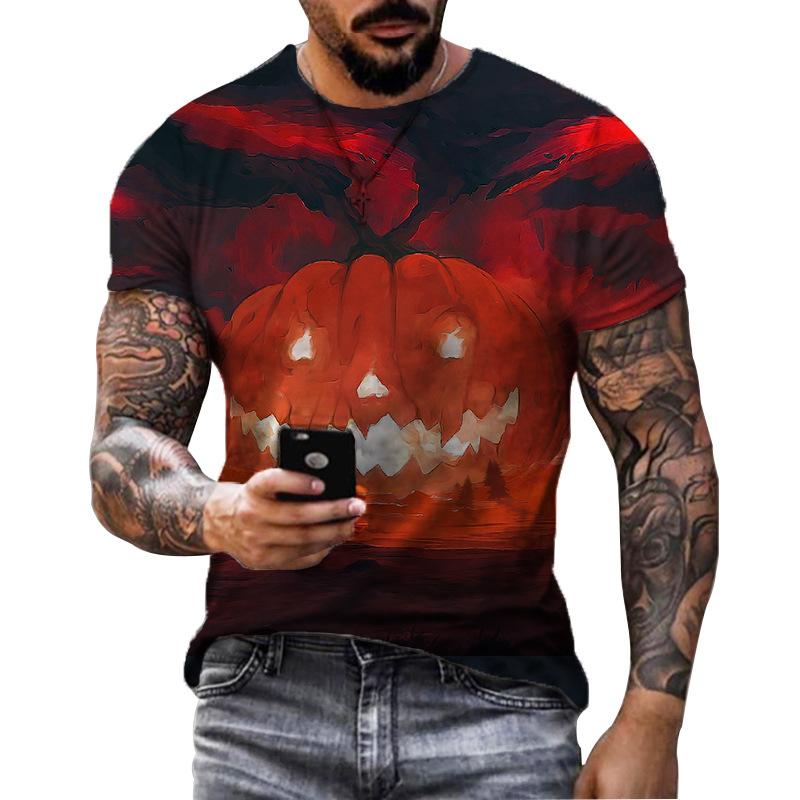 Summer Round Neck 3D Halloween Print Top Fashionable Casual Short Sleeved Men's T-shirts