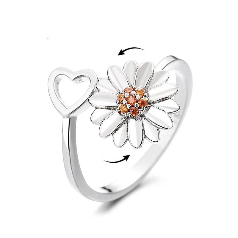 Mote Fidget Spinner Ring Angst for Kvinner Flere Krystall Solsikke Fingerringer Roter Anti Stress Zirkon Bryllupsgave