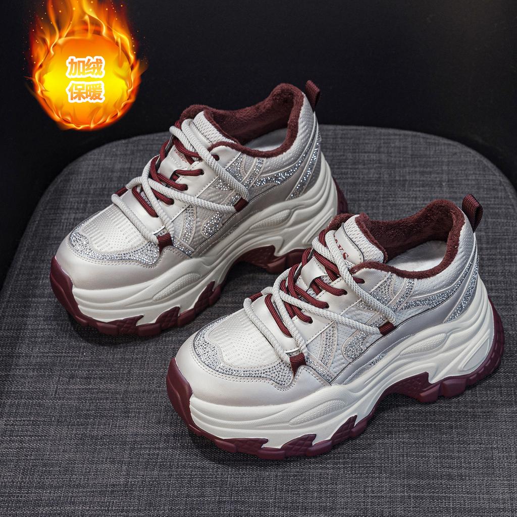 Spring New Super Fire Thick-soled Inner Height-increasing Dad Shoes Casual Sports Shoes Rhinestones