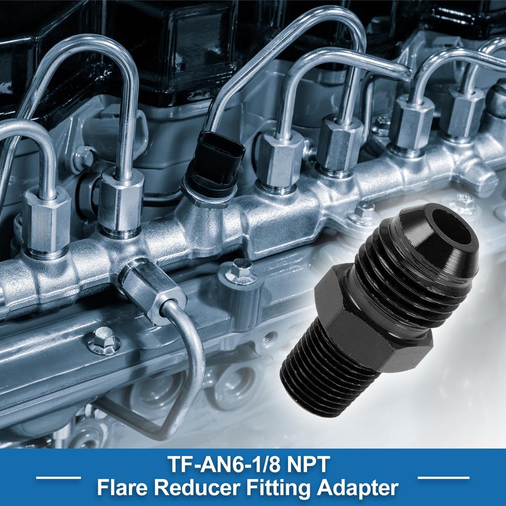 A ABSOPRO Female Flare Reducer Hose Fitting Adapter TF AN6 1/8 NPT Fuel Line Connector Aluminum Black
