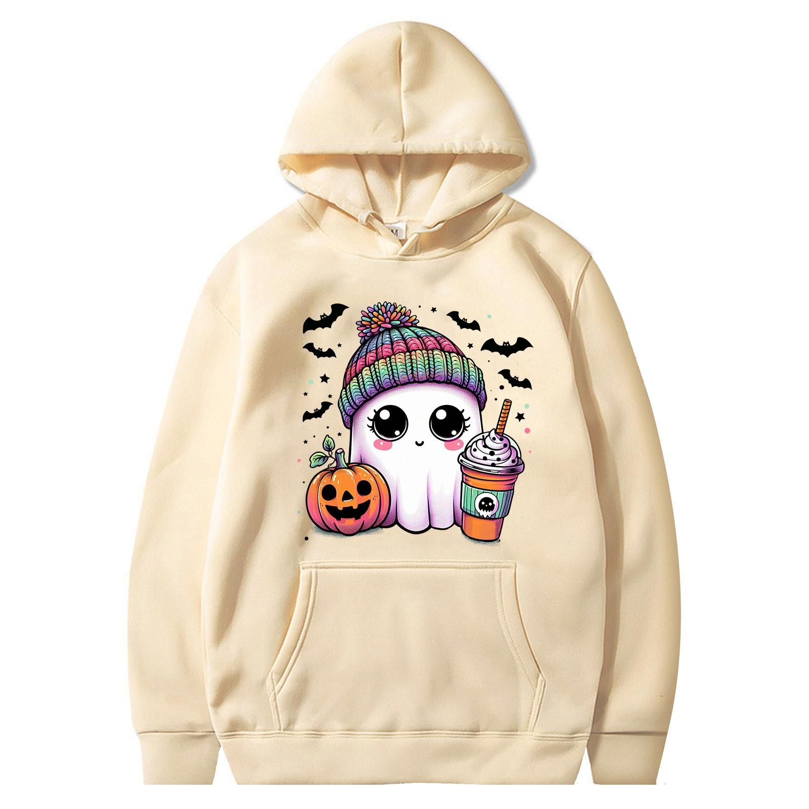 

Женская однотонная толстовка с капюшоном с длинным рукавом и принтом на Хэллоуин XXXL бежевый