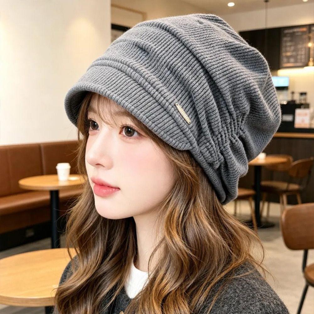 Ear Protection Visor Beanie Hat Oversized Fit Warm Winter Hats Soft Slouchy Beanie Hat  For Women