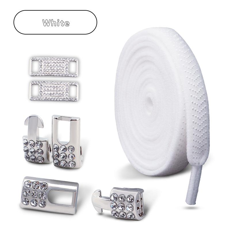 No Tie Shoe laces Elastic Laces Sneakers Tennis Silver Diamond buckle Shoelaces without ties Flat Shoelace for Shoes accessories