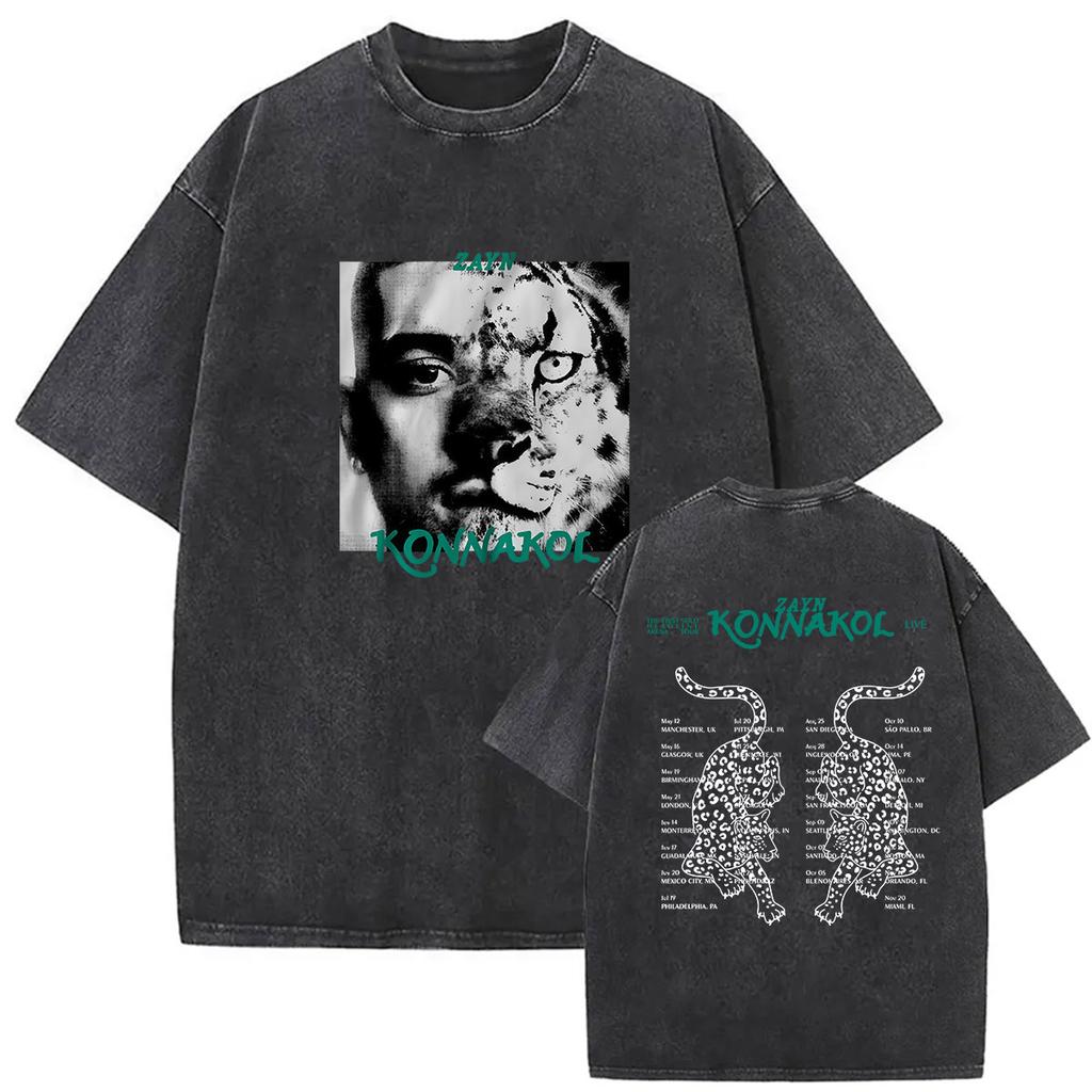 Zayn Malik The KONNAKOL Tour 2026 Vintage Washed T Shirt Men Women Summer High Quality ONeck Tshirts Fashion Oversized Tshirt