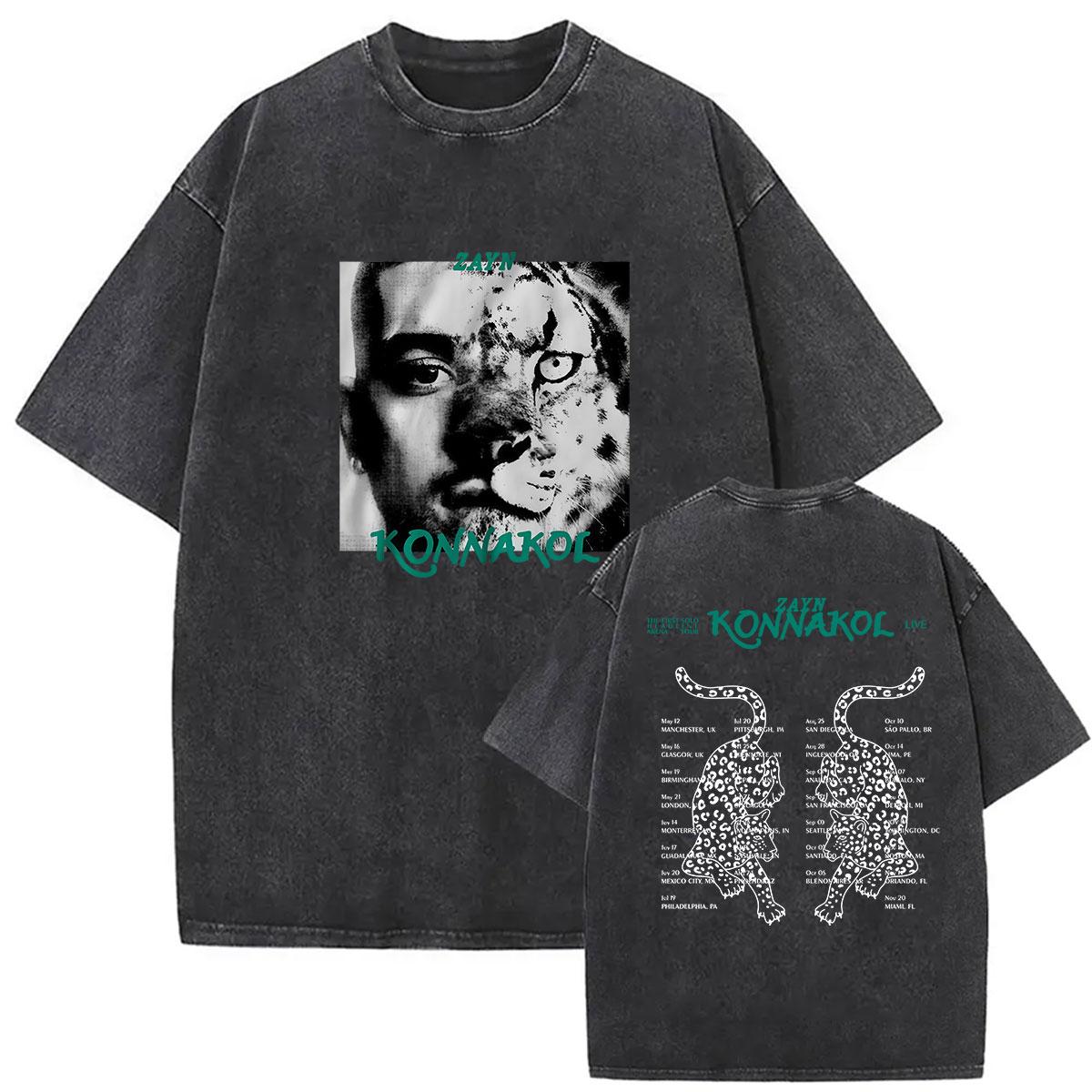 Vintage Washed Zayn KONNAKOL Tour 2026 T Shirt Zayn Malik High Quality Oversized Cotton Tshirts Mens Fashion Clothing Tshirt L