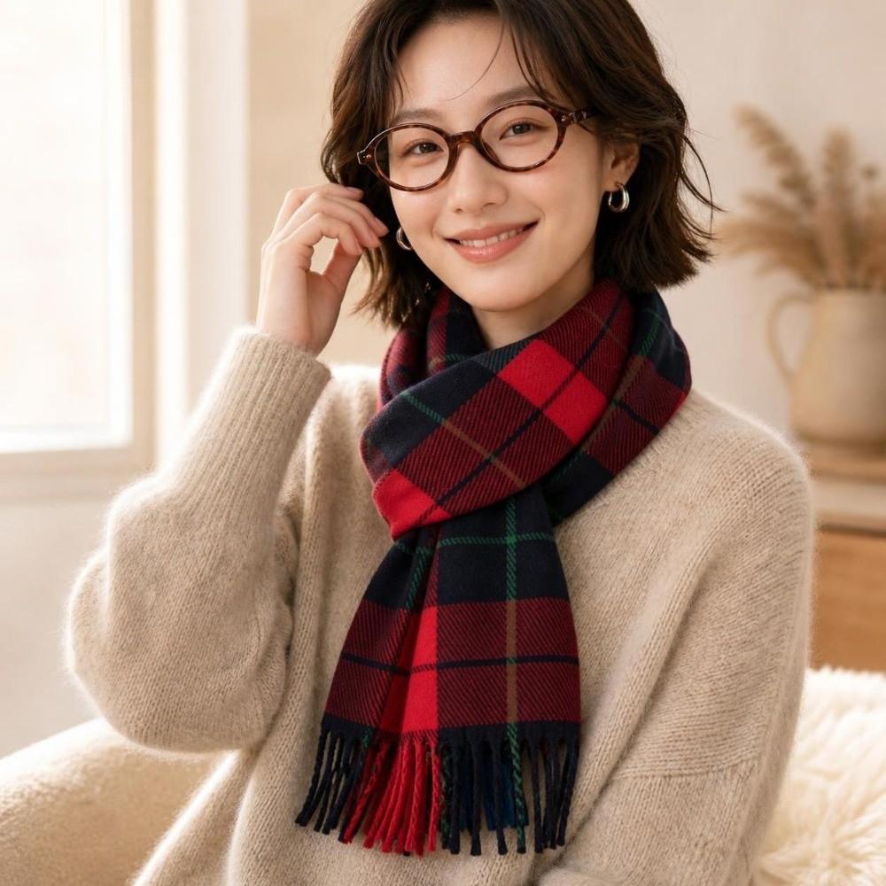 Soft Faux Cashmere Scarf Cozy Neck Warmer Shawl Atmosphere Plaid Scarf  New Year Party