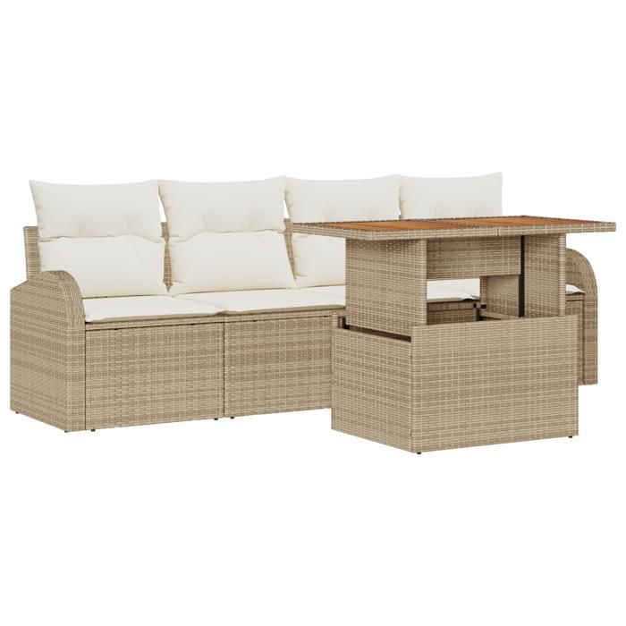 VidaXL Ensemble de salle à manger de jardin de 5 pièces avec coussins Beige Poly Rotin Acacia 3349518