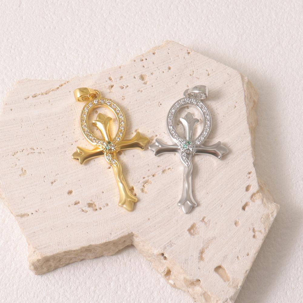 Gold-Plated Handmade Ankh Cross Pendant Necklace in Retro Egyptian Style