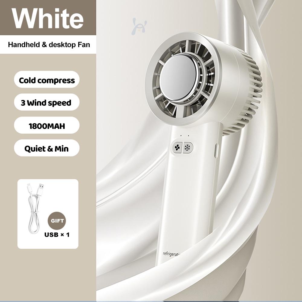 

Портативный мини-вентилятор с холодным компрессом, быстрое охлаждение за 3 секунды, 3 регулируемые скорости ветра, USB-перезаряжаемый высокоскоростной ручной турбо-вентилятор с крючком белый