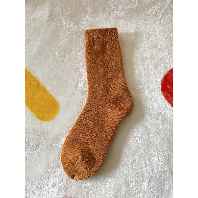 Winter Padded Thick Warm Socks - Wool Pure Color, Men's and Women's Mid-calf Socks, Simple Cable Knit Floor Socks