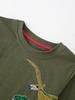 Boys' Dino Embroidery Long-Sleeve Green T-shirt, Casual Autumn/Winter Base Layer, Small/Medium