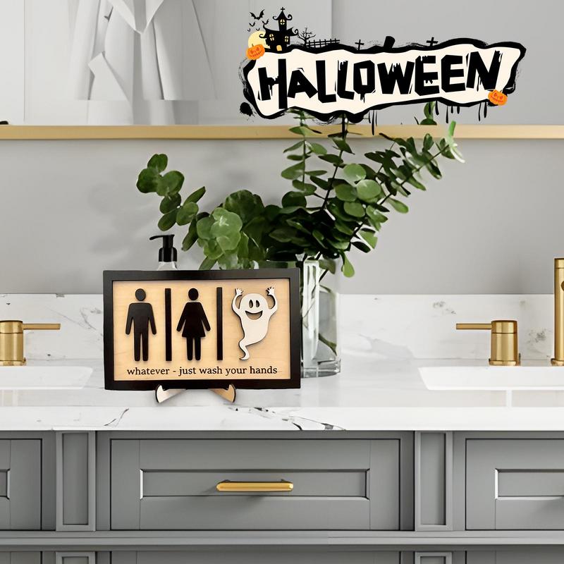 Halloween Wooden Restroom Doorplate Sign Artistic Doorplate Decoration for Home Holiday Party Restroom Decoration