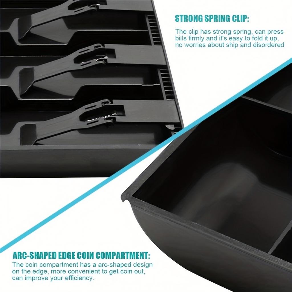 Cash Drawer Insert Tray with 5 Bill Compartments and 4 Coin Compartments Money Organizer for POS Cash Register Compatible with Standard Cash Drawers