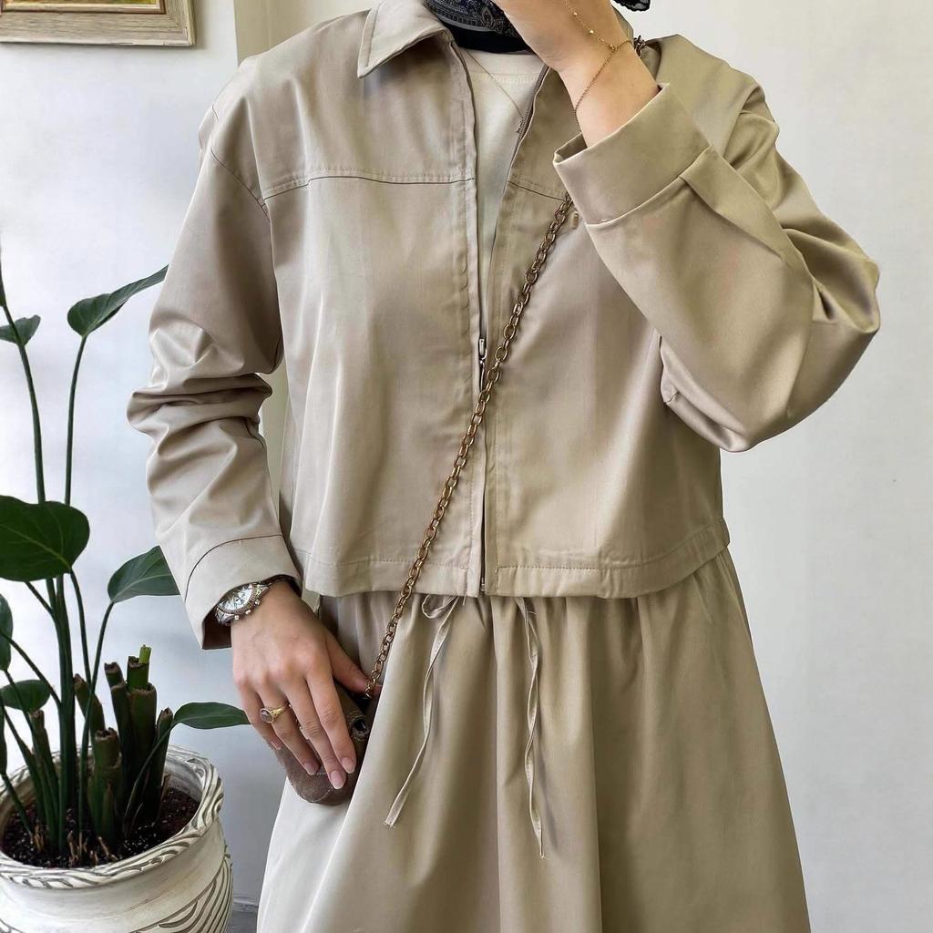 2025 Cross-border European and American Autumn New Cardigan Temperament Lapel Zipper Top Elegant A-shaped Long Skirt Women's Clothing