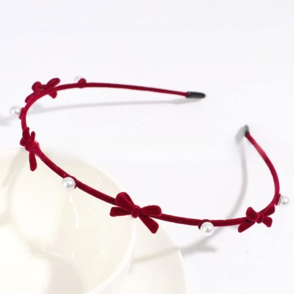 Pearl Bow Hairband Plush Women Hair Hoop Sweet Flower Headband Girls