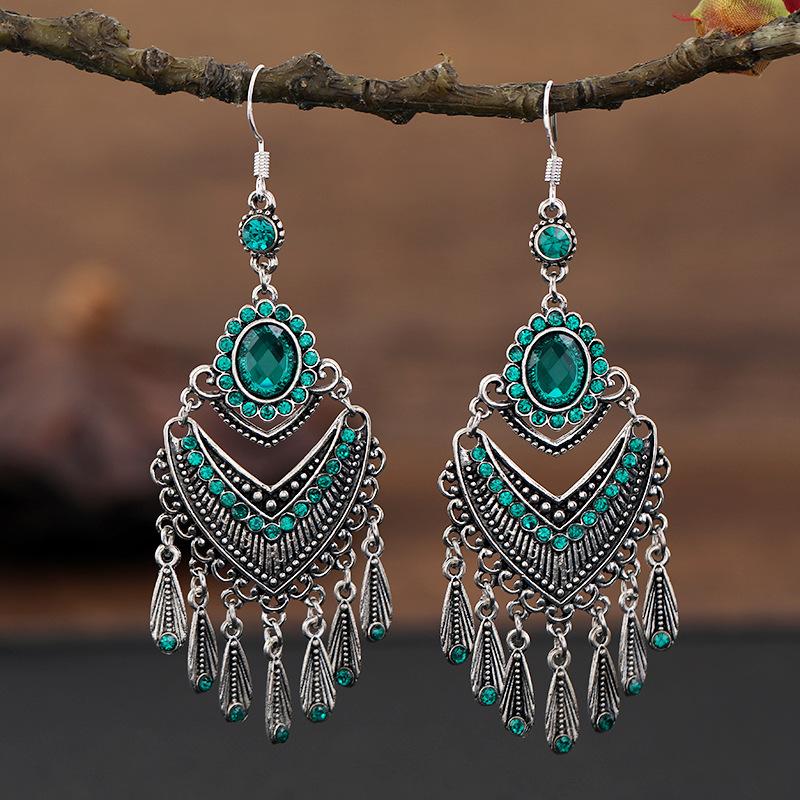 Vintage Palace Crystal Long Tassel Earrings with Feminine Style and Versatile Personality Earrings, Korean Fashion Ethnic Style Earrings