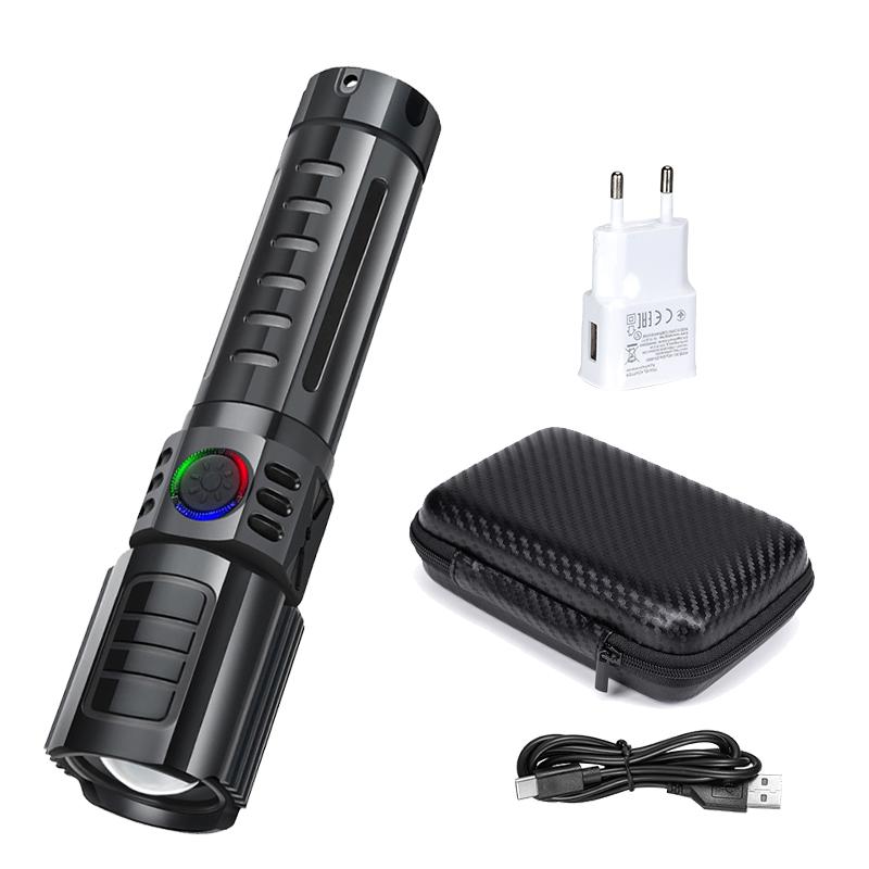 Powerful LED Flashlight Rechargeable USB Built-in Lithium Battery Waterproof Zoom Fishing Hunting Camping Tactical Flashlight