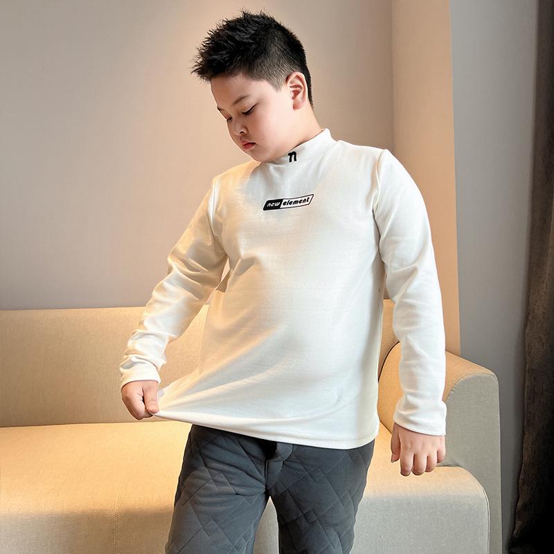 Plus Size Kids Long Sleeve T-Shirt for Boys & Girls - Thick Cotton Autumn/Winter Base Layer with Half-High Collar for Older Children.