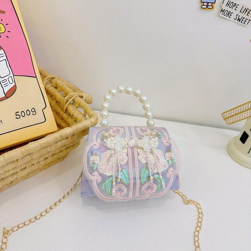 

Adorable Princess Pearl Handbag With Embroidered Lace For Kids Perfect For Daily Use Single Button Purple