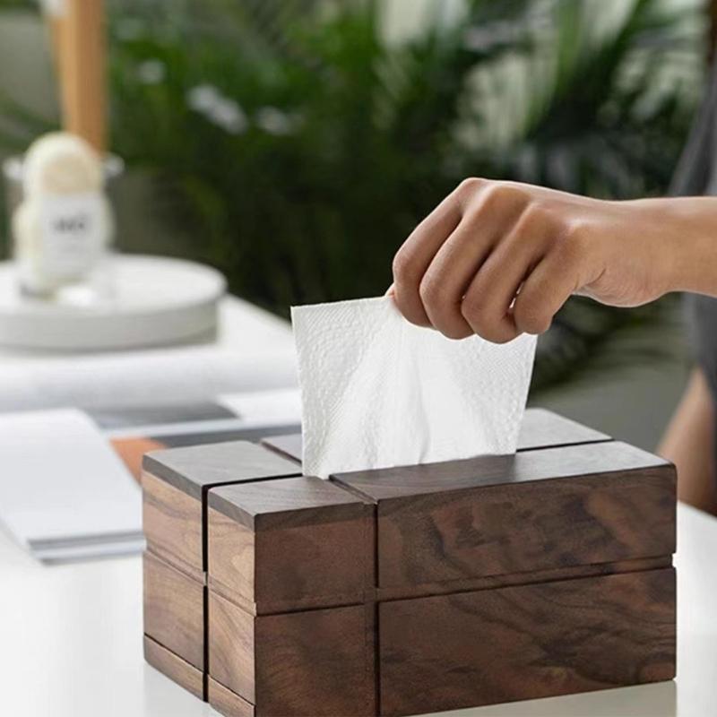 Solid Walnut Wood Tissue Dispenser With Link Cut Opening Multipurpose Home Trim For Kitchen Dining Room Bedroom